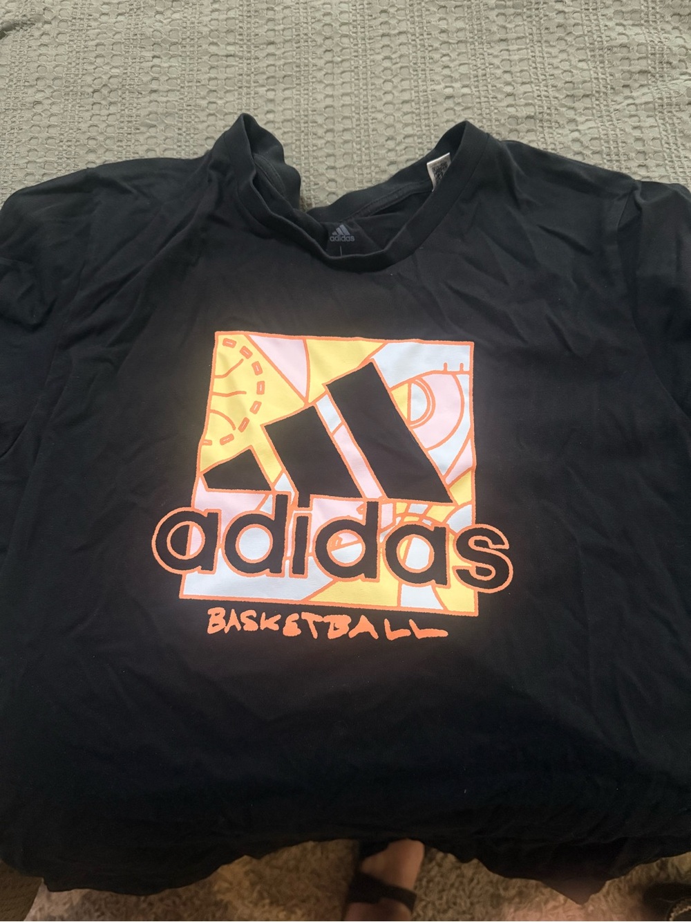 adidas Black Tee with Neon Orange Basketball Graphic